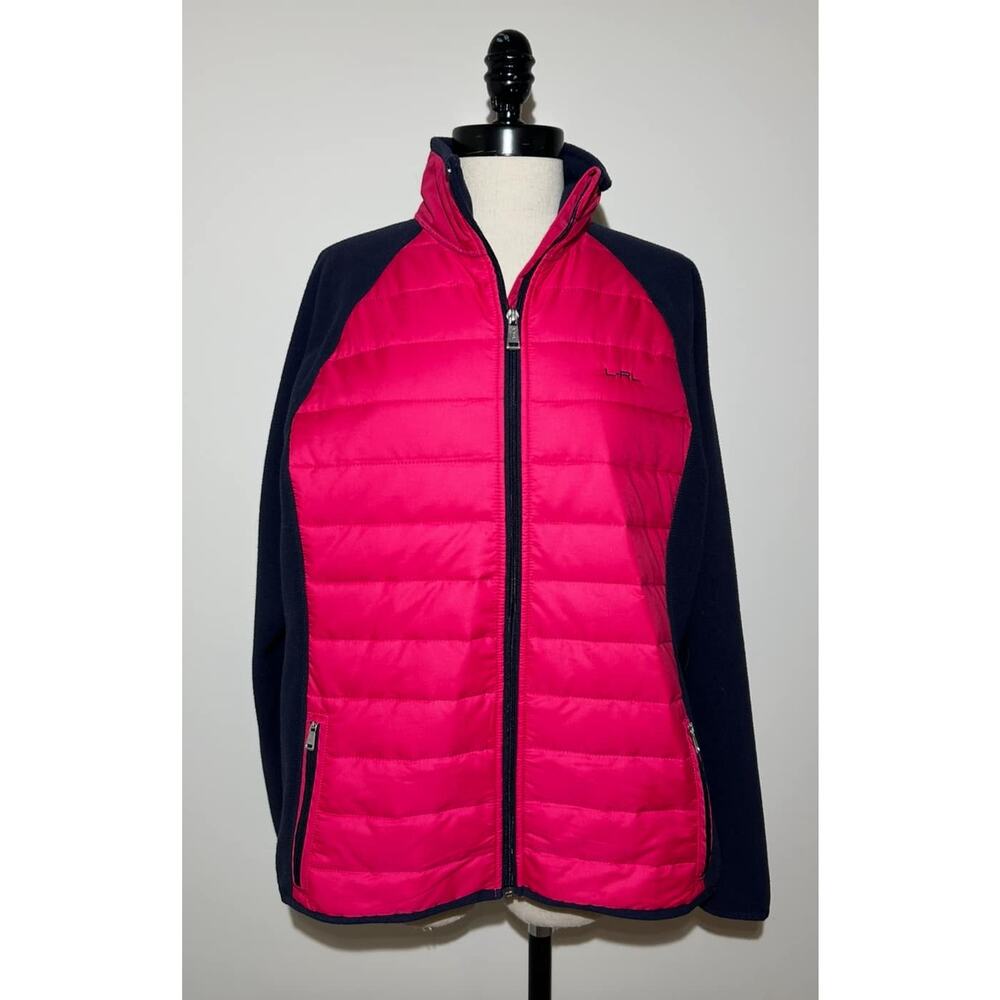 LAUREN RALPH LAUREN Active Pink Navy Jacket Quilted Solid Logo Womens XL